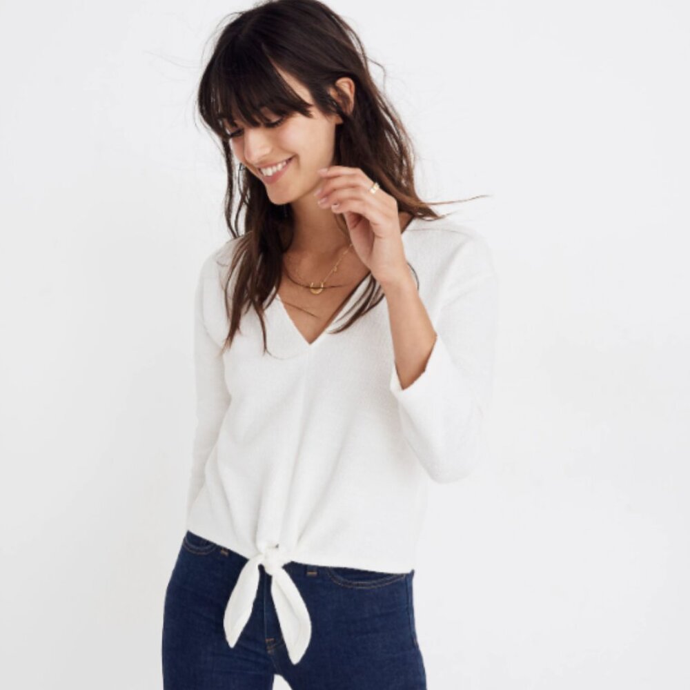 Madewell Texture & Thread Textured Long-Sleeve Tie-Front Top